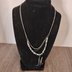 Initial M Crystal/Beaded 3 Strand Necklace